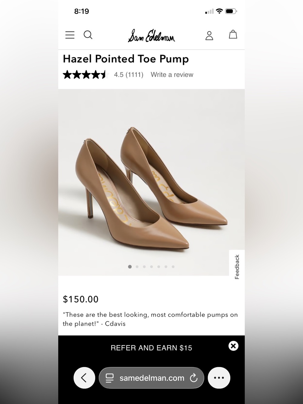 New in Box Sam Edelman Hazel Pointed-Toe Pump in Nude Leather 10 wide